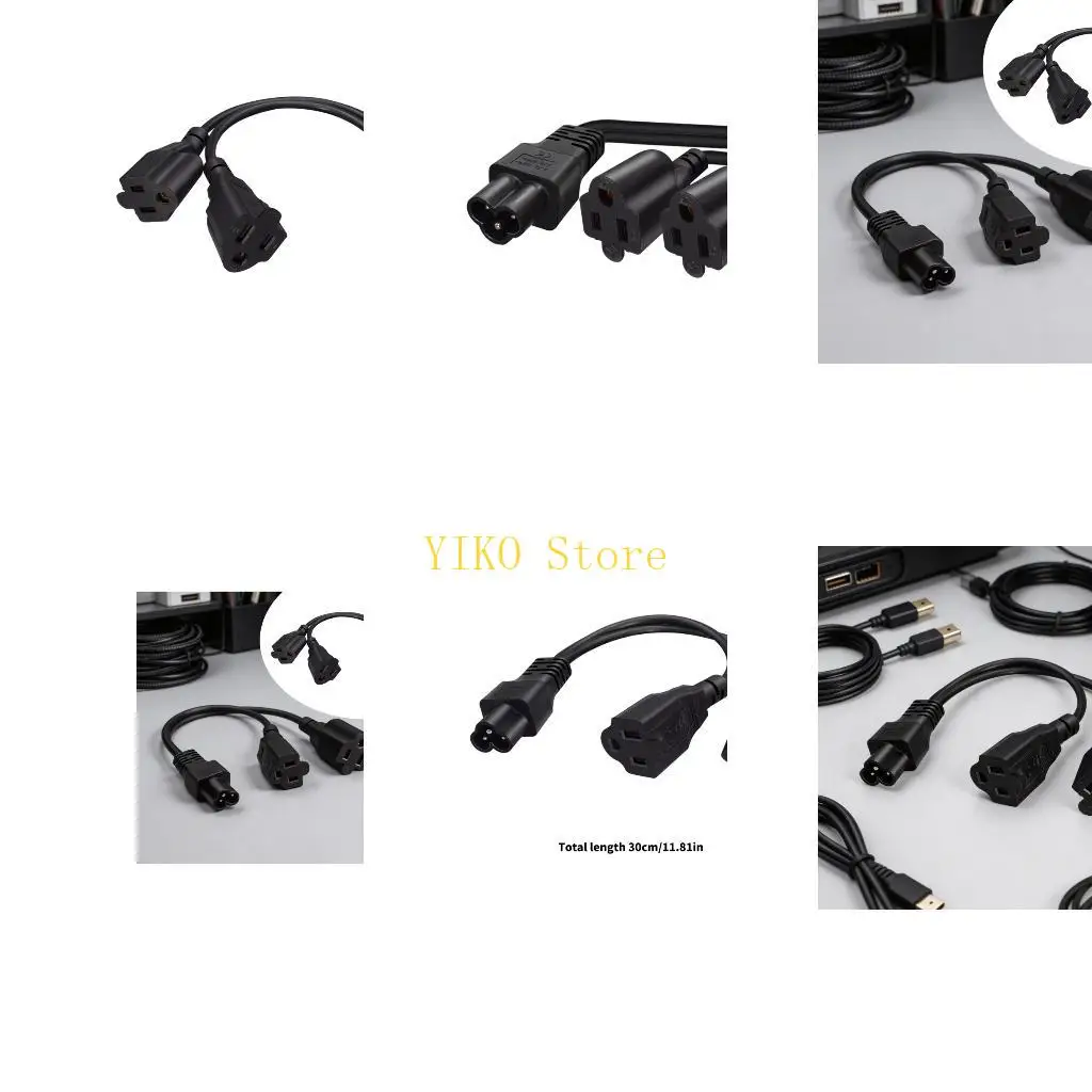 K32C Y Shaped Power Splitter Connector Cord IEC320 Male To NEMA 2X 5-15R Female 30Cm