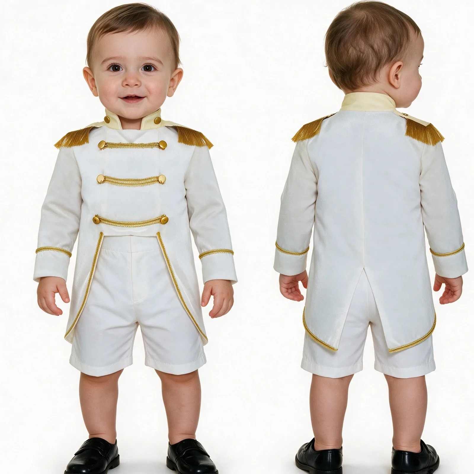 Infant Boys Halloween Prince King Knight Royal Nobility Dress Up Tailcoat Photography Costume Long Sleeve Fringe Velvet Jacket