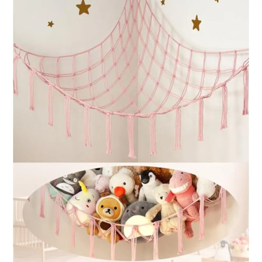 Stuffed Animal Storage Hammock Corner Net - Pink Room Christmas Decor for Teen Girls - Toys Storage Hanging Stuff Animal Organi