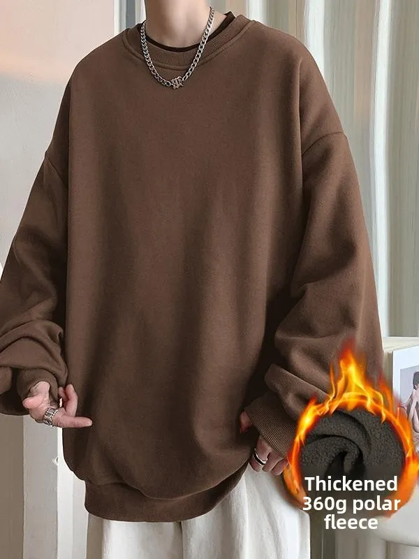 

Men's Winter Faion Sweatirt Pure Color Loose Fit Long Sve Fce Lined Thiened round Ne Casual Lazy Sle Top