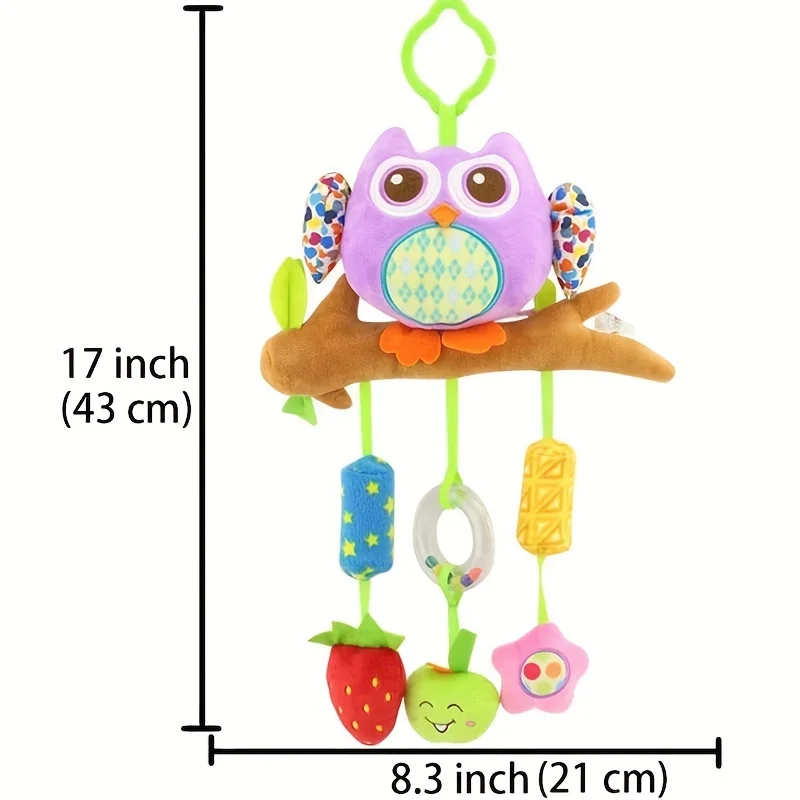 ของเล่นเขย่ารูปนกฮูกน่ารักพร้อมที่กัด - เหมาะสำหรับเด็กอายุ 0-3 ปี - ของเล่นแขวนเปลและรถเข็นเด็ก