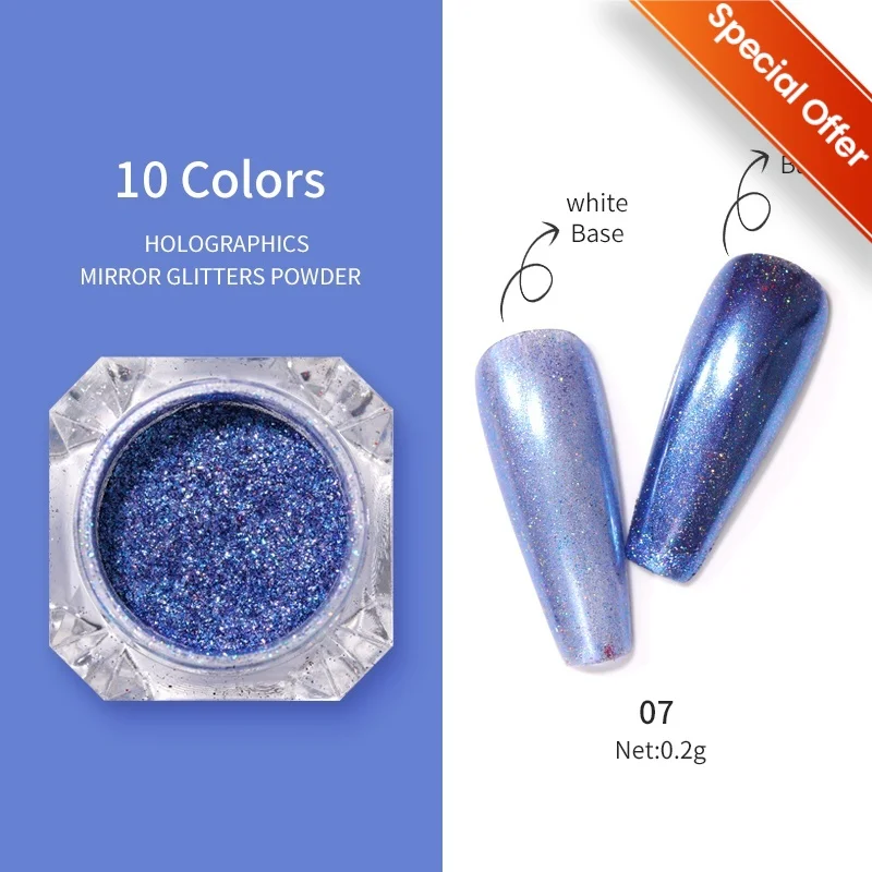 1pc poudre à ongles holographique paillettes poudre coloré manucure Nail Art métal écrasé perceuse poudre
