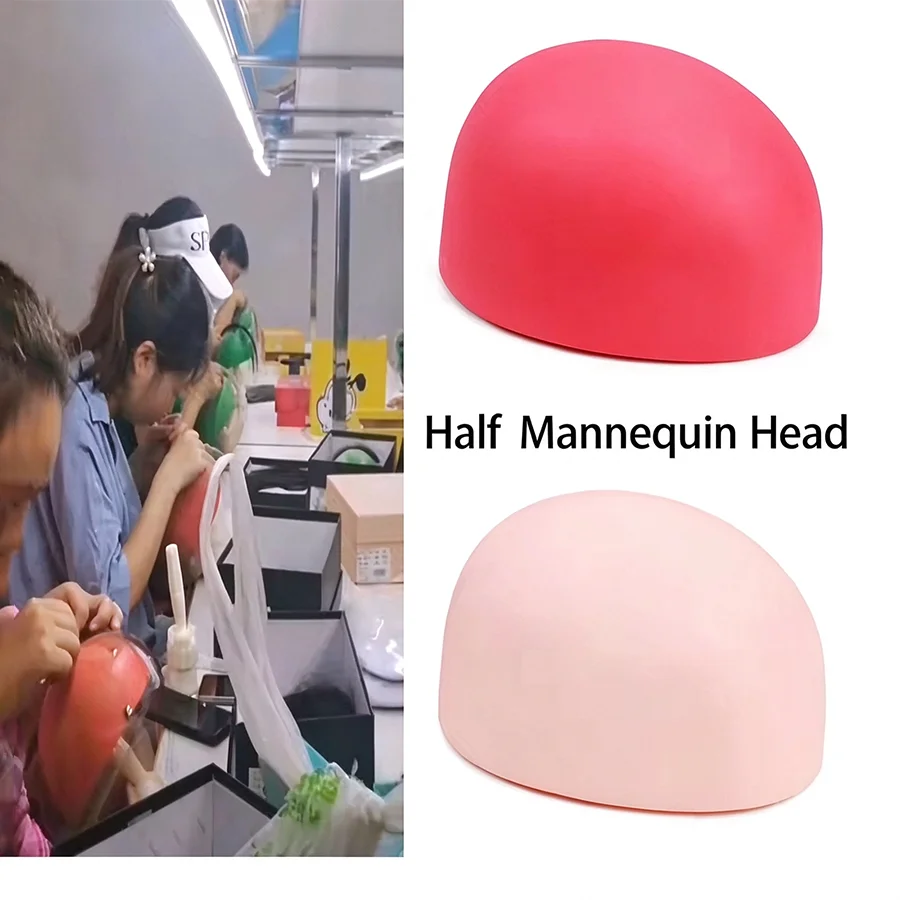 Soft Silicone Half Mannequin Head, Half Round Wig Head Mold for Hand Ventilating, DIY Lace Wig Making Training Display