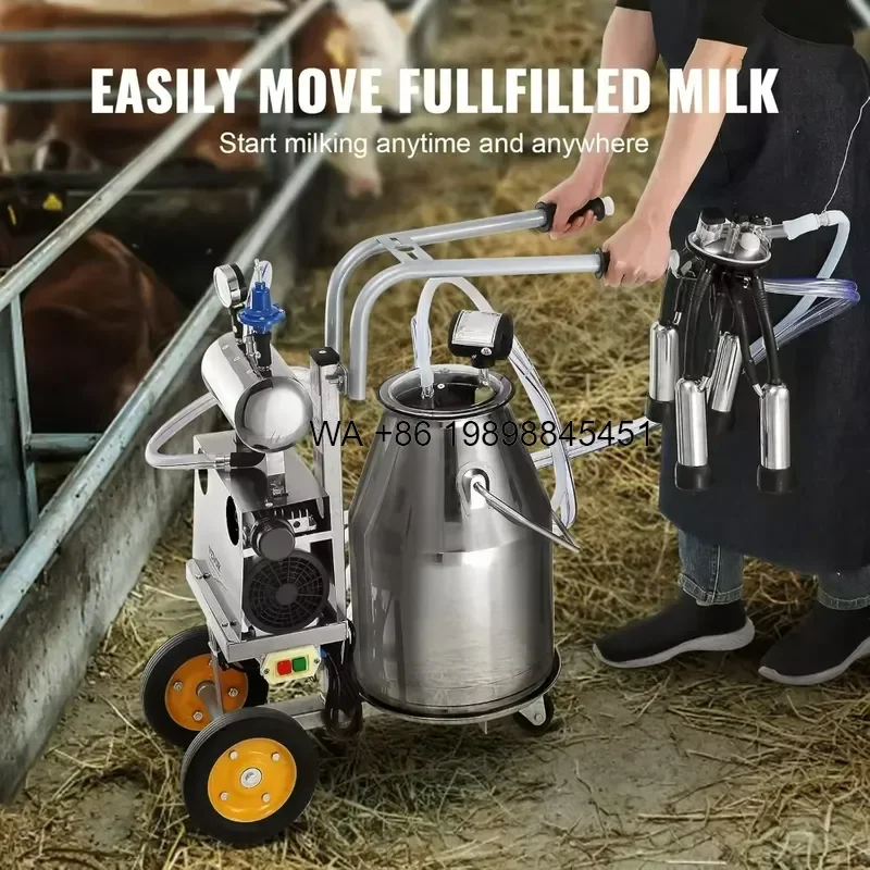 Wmwmnu for Automatic Milking with Vacuum Pulsation Cow Milker 25L Stainless Steel Bucket on Mobile Cart for