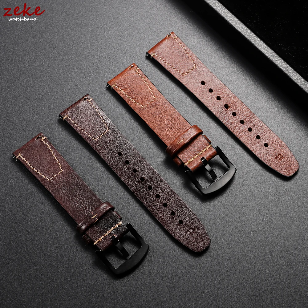 خمر براون جلد طبيعي حزام (استيك) ساعة الإفراج السريع الرجعية النفط الشمع جلد العجل حزام ل Seiko ل رولكس 18 مللي متر 20 مللي متر 22 مللي متر معصمه