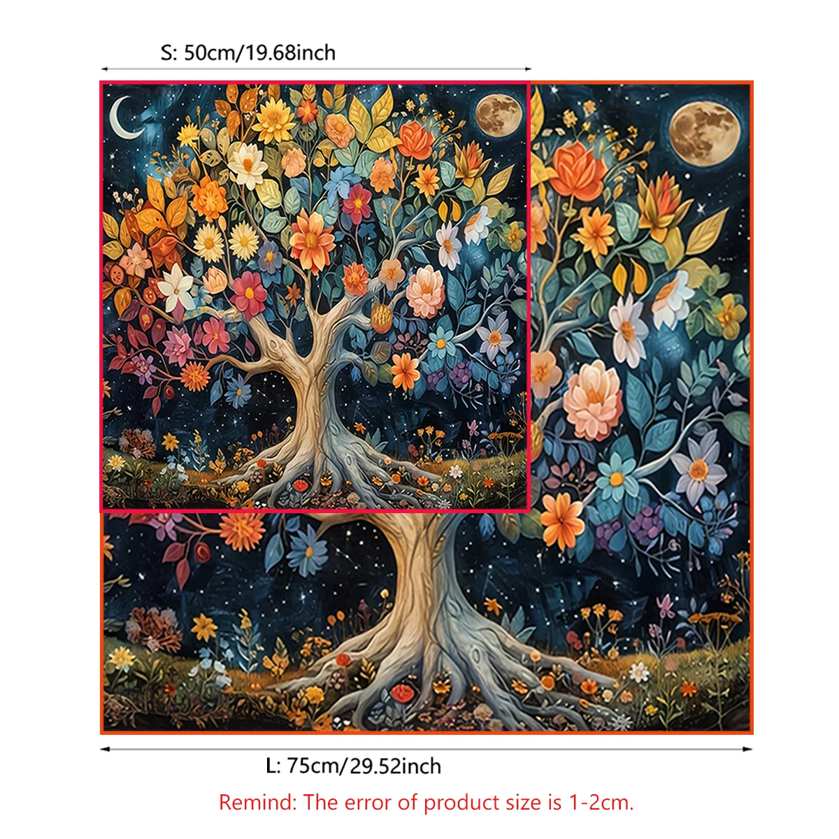 Tree of Life With Colorful Flowers Altar Cloth Tarot Tablecloth Sun Moon Tarot Card Table Cloth Tarot Mat Witch Home Decor