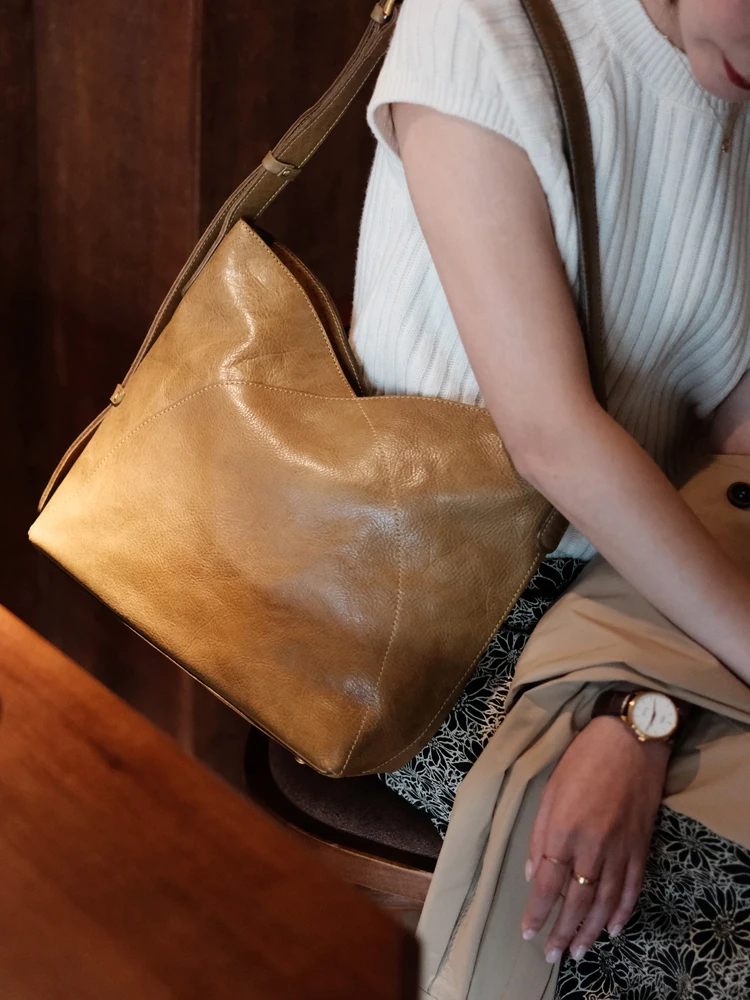 Fashion designers handmade genuine leather women's shoulder bag casual vintage cow leather large-capacity female underarm bag