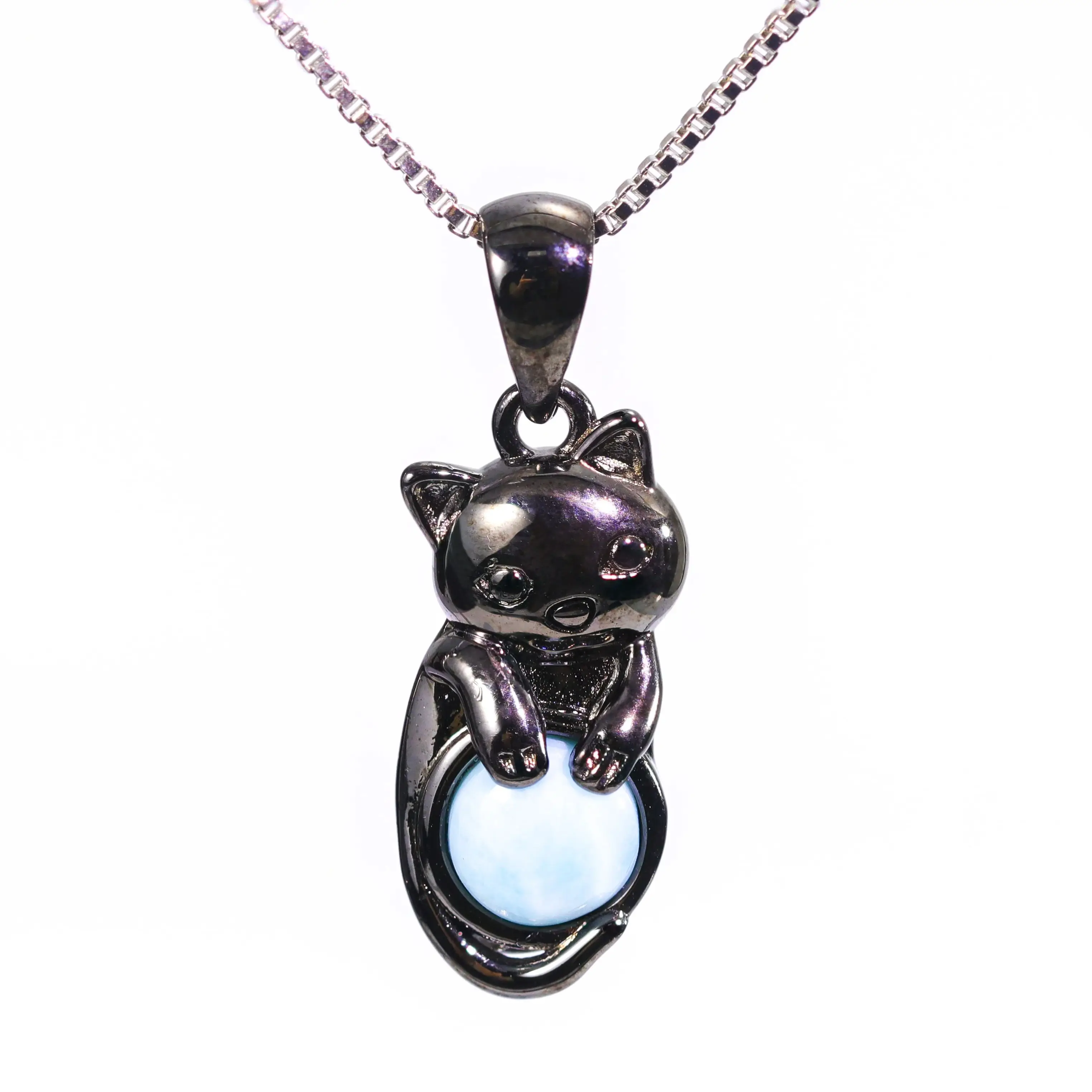 

Cute Cat Shaped Larimar Pendant Necklace for Women, Charm Black Gothic Vintage Jewelry Gift, Trendy 2025 Fashion Accessories