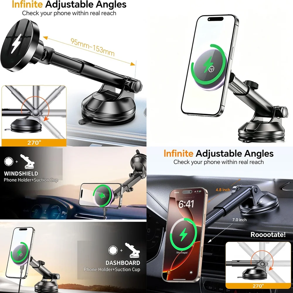 Mobile Phone Holder Trending product 2026 Magnetic Wireless Car Charger Adapter Dashboard Car Phone Holder Consumer Electronics