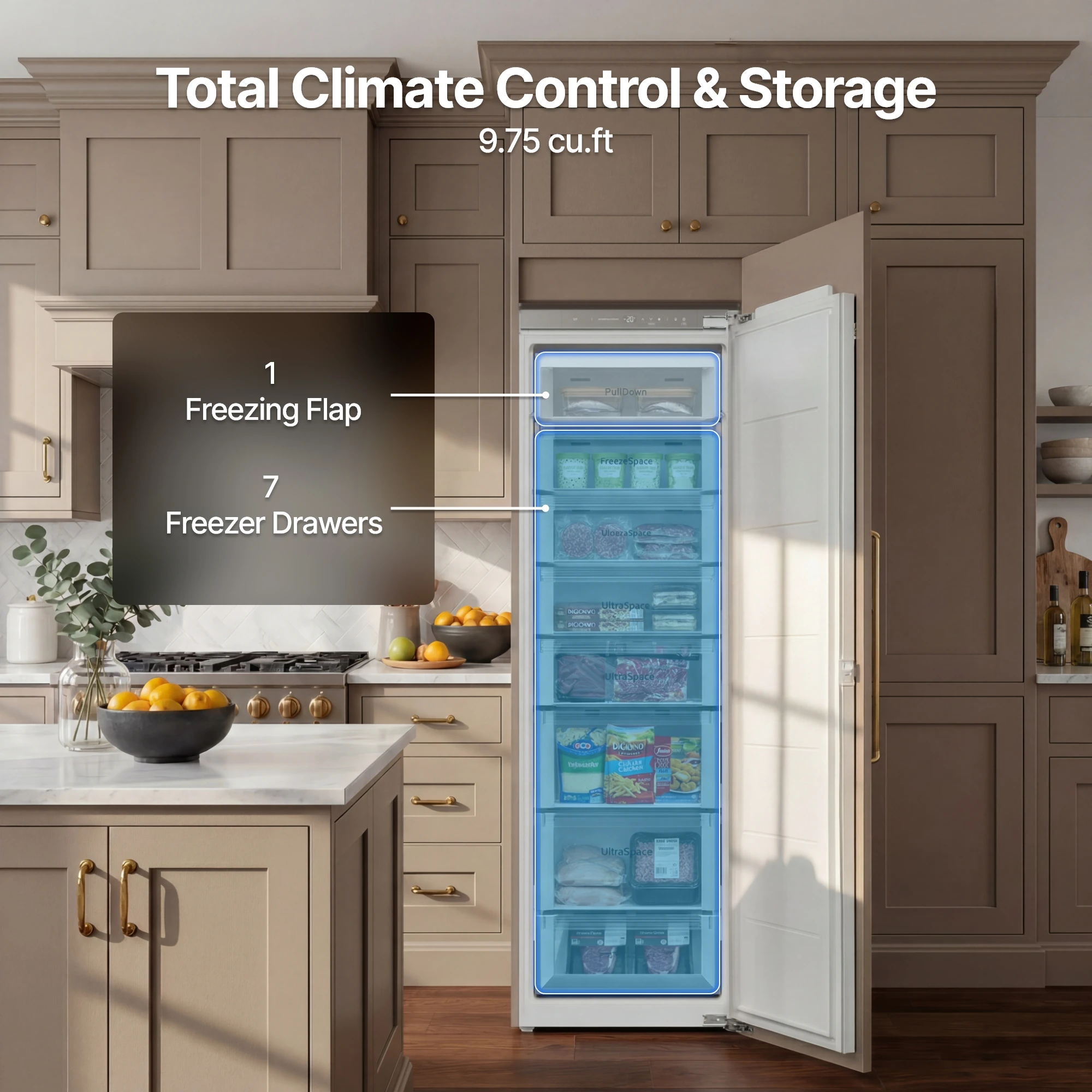 

9.75 Cu. Ft Large Capacity Built in Refrigerator Panel Ready Freezer with Adjustable Shelves for Garage or Kitchen
