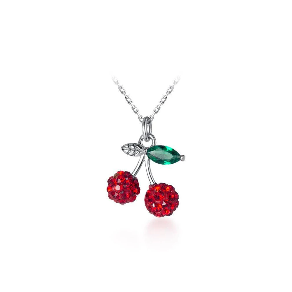 Modian Trendy 925 Sterling Silver Fruit Red Crystal Cherry Pendant  Necklace for Women Link Chain Necklace Original Fine Jewelry