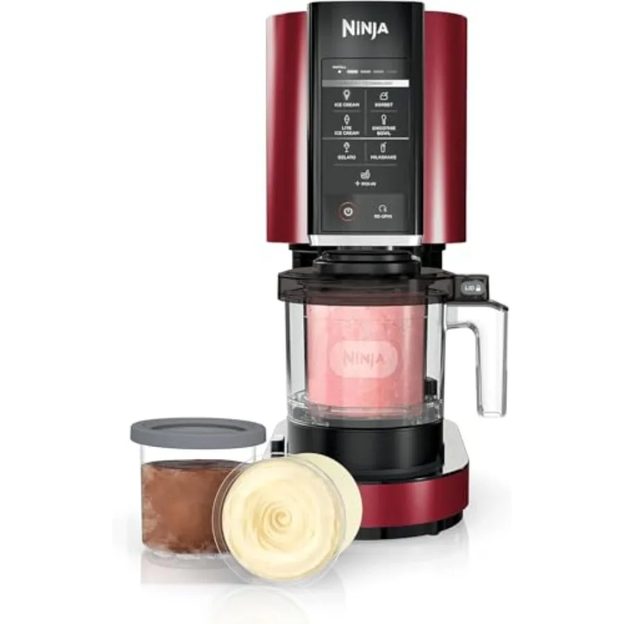 Home ice cream maker for creami, gelato, milkshakes, sorbet, smoothie bowls; stainless steel body; red; 7 one-touch programs, r