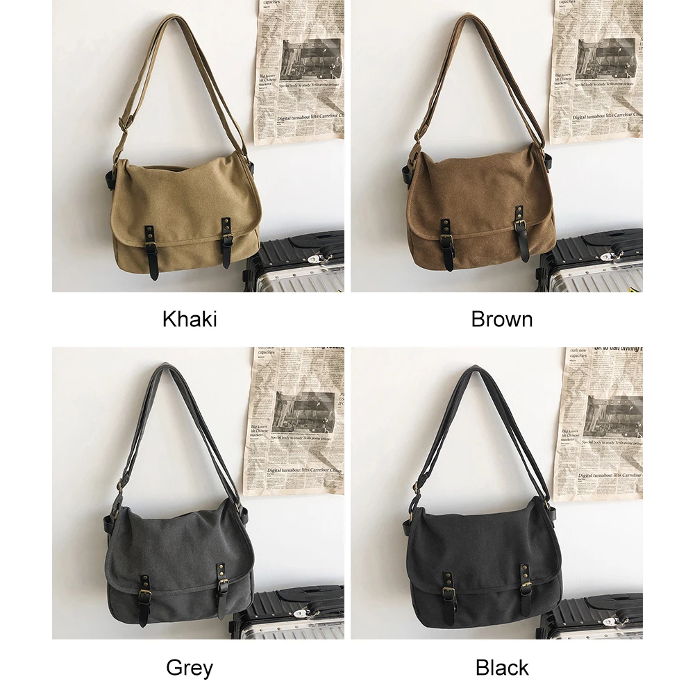 

Canvas Shoulder Totes Solid Color Fashion Unisex Satchel Large Capacity Flap Buckle for Gift for Travel Work School