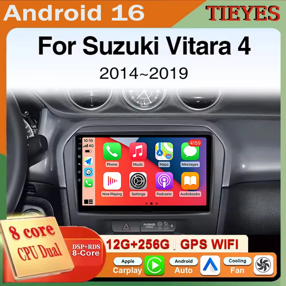 Radio Multimedia para Auto con Android 16 y Carplay+Auto para Suzuki Vitara 4 2014-2019, Unidad Principal con Navegación GPS, WIFI, 4G y BT