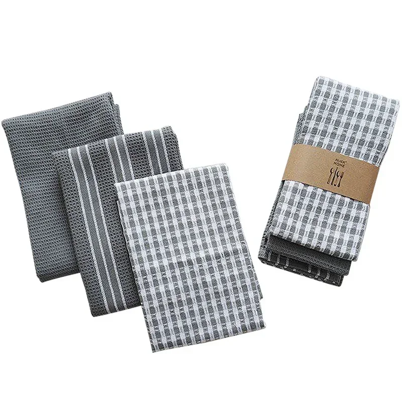 1Set Keukenhanddoeken Klassieke 100% Natuurlijke Katoenen Theedoeken Vaatdoek Absorberende Niet-pluizende Machine Servies Huishoudelijke Handdoek