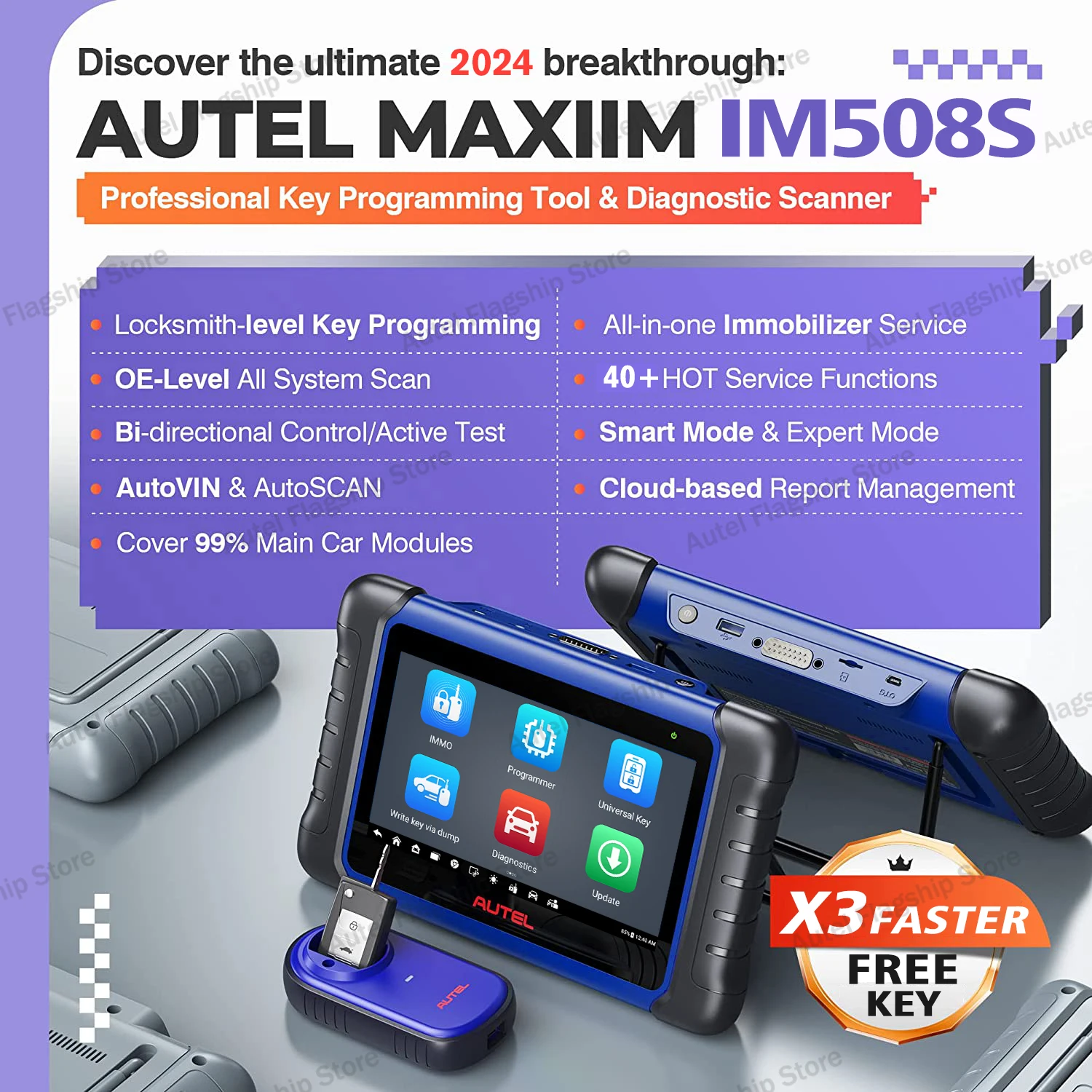 Autel MaxiIM IM508S XP400 PRO Car Key Programming Tool OBD2 Scanner IMMO Key Programmer,Active Test, 28+ Services PK KM100 IM508