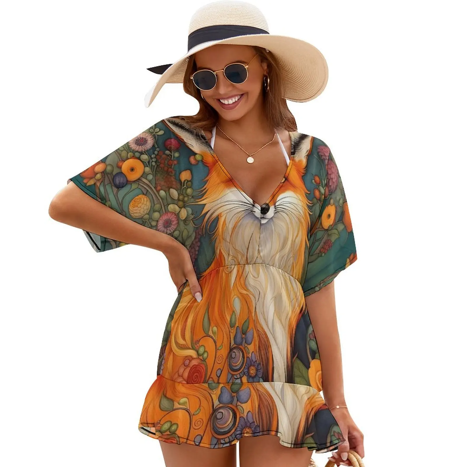 

A Fox in the Flower Garden II Cover Ups Women's summer suit ladies dresses for special occasion Women's clothing