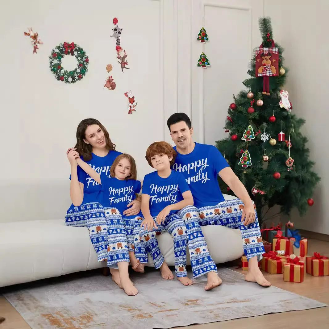 

2025 New Christmas short-sleeved Christmas parent-child outfits with cartoon and cute printed home wear,Cristmas Family Pijama