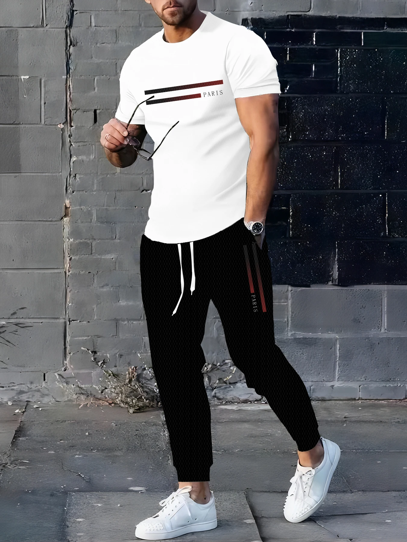 

Gradient Blue Double-piece Printed Loose Casual Autumn Thin 2pcs Set, Daily Street Fashion Casual Men's Top And Trousers