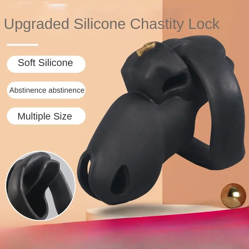 Exclusive new model Silicone Chastity Cage Male Cock Lock With 5 Penis Rings Sex Toys For Sissy Men Femboy Stretcher BDSM Gay Er