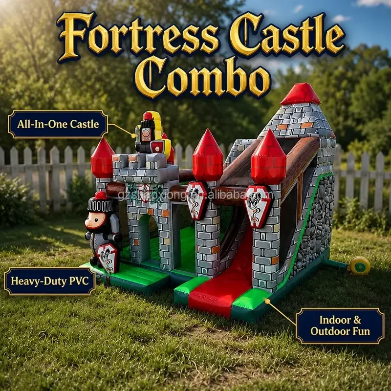 Outdoor Inflatable Jumping Bouncy Castle With Slide Combo for Kids Medieval Fortress Theme Bounce House Backyard Party