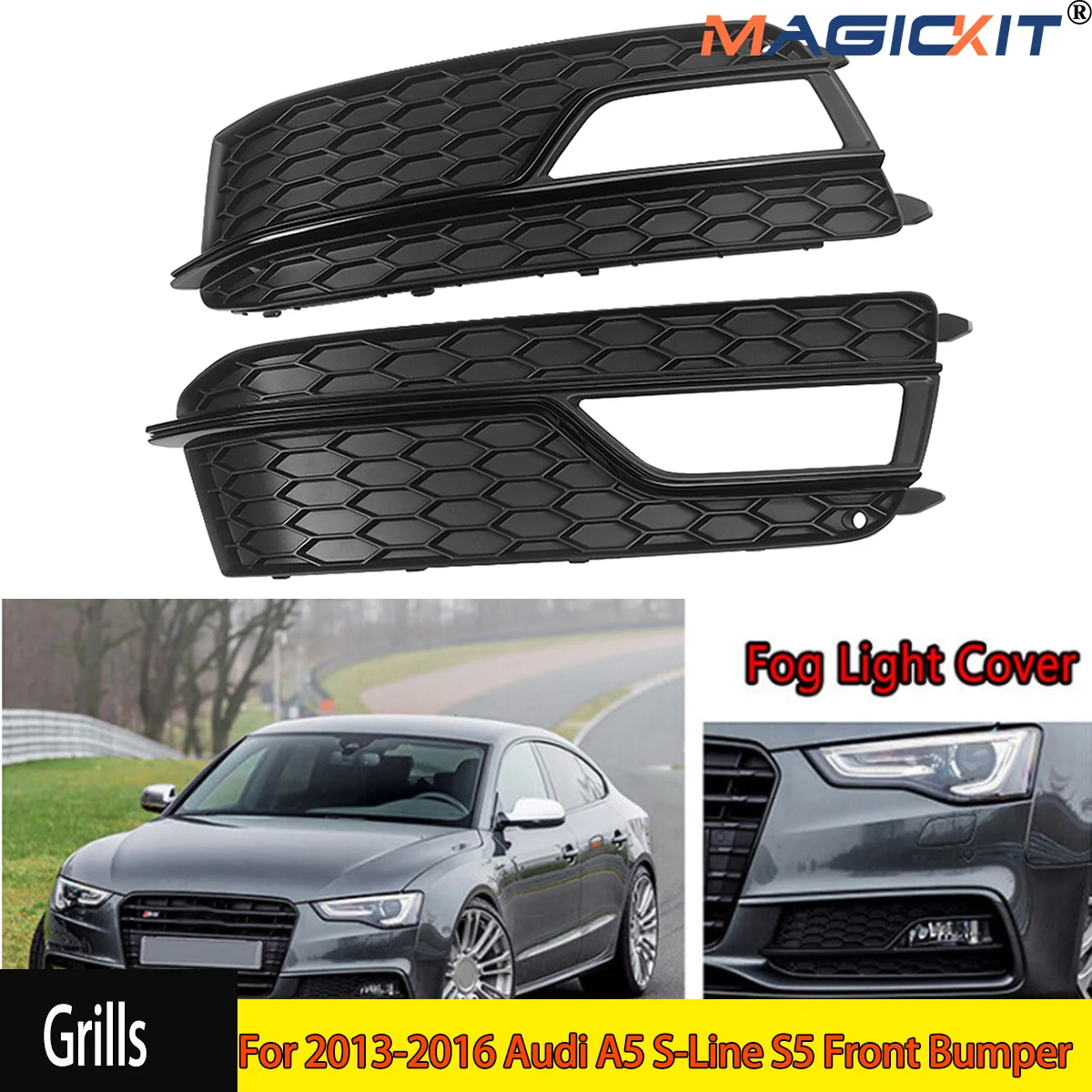 

A Pair Fit for Audi A5 S-Line S5 Front Bumper Black Fog Light Grilles Cover Trim 2013 2014 2015 2016