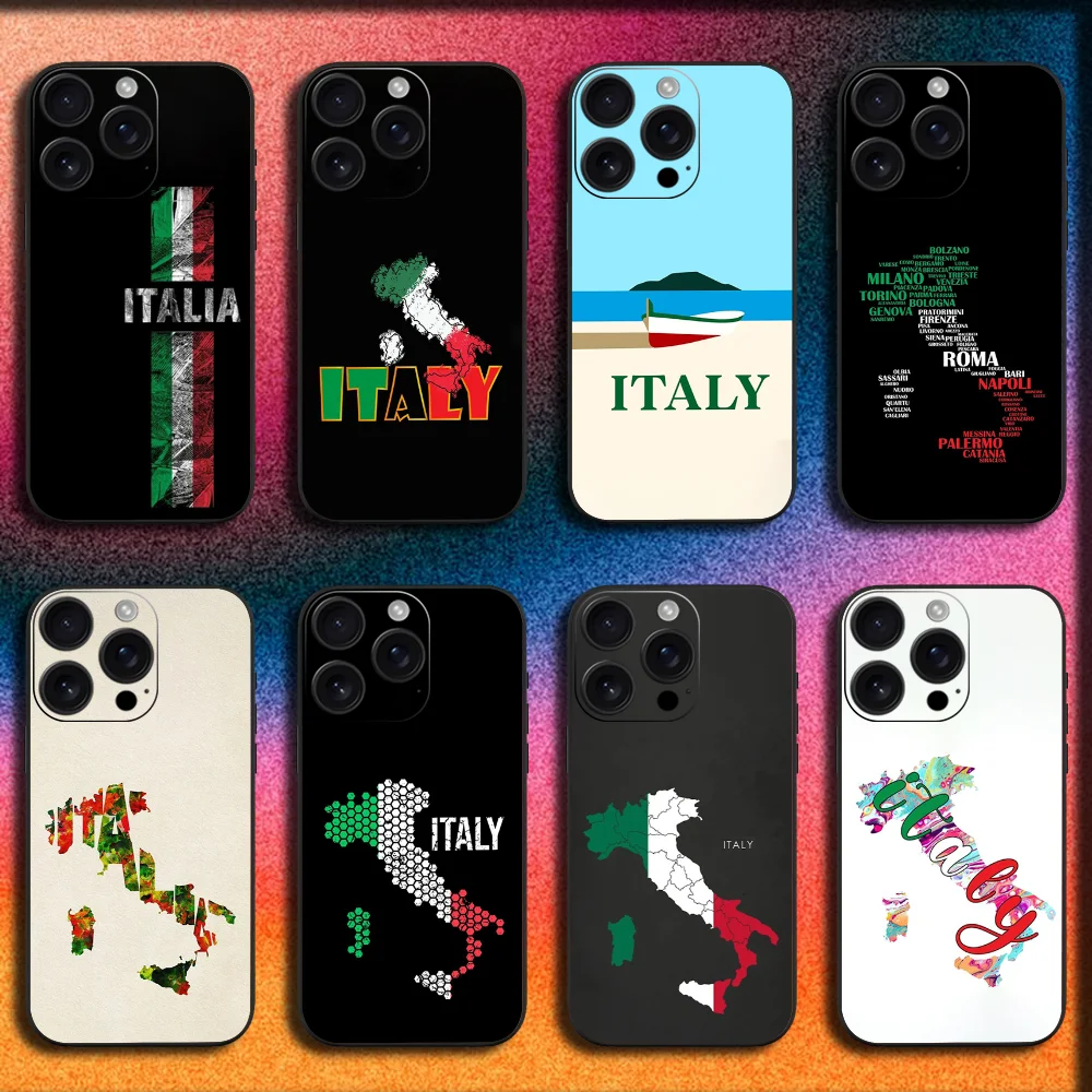 

Map Italy Flag Phone Case For iPhone 16,15,14,13,12,11,Pro,XS,Max,XR,Plus,SE,Mini Soft Black Cover