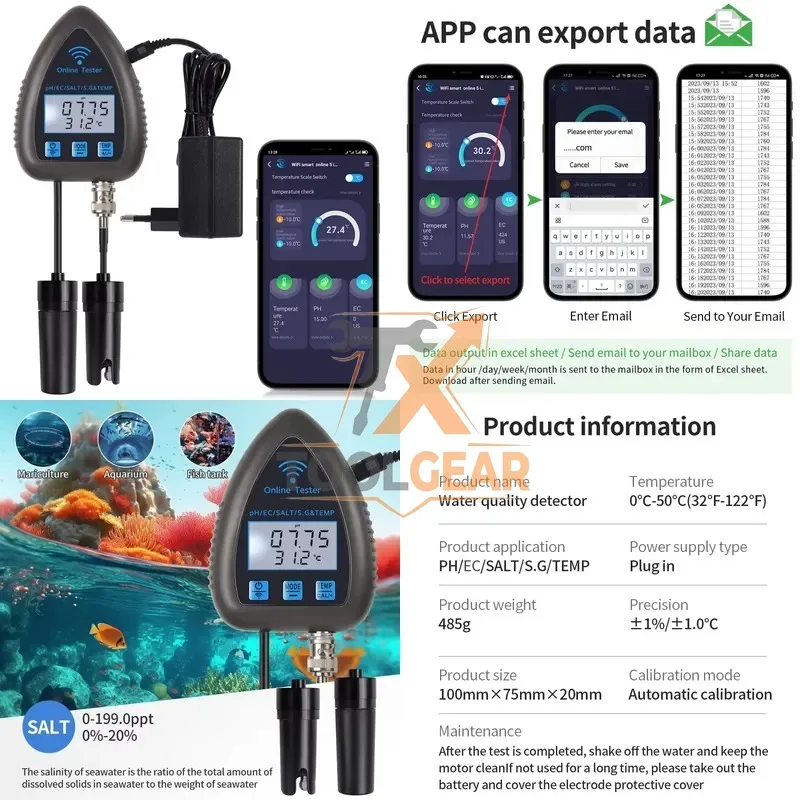 2026hotsale* New Arrivals 5 in 1 WIFI Smart Online Water Quality PH EC S.G Salinity Temp Mariculture Tester