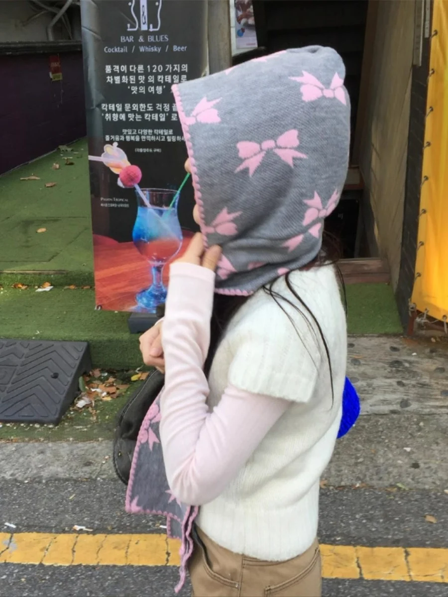 

Милая вязаная шапка с милым узлом, шарф, уникальный SEI Street Sle, ретро, повседневная, универсальная, теплая, на все сезоны ex