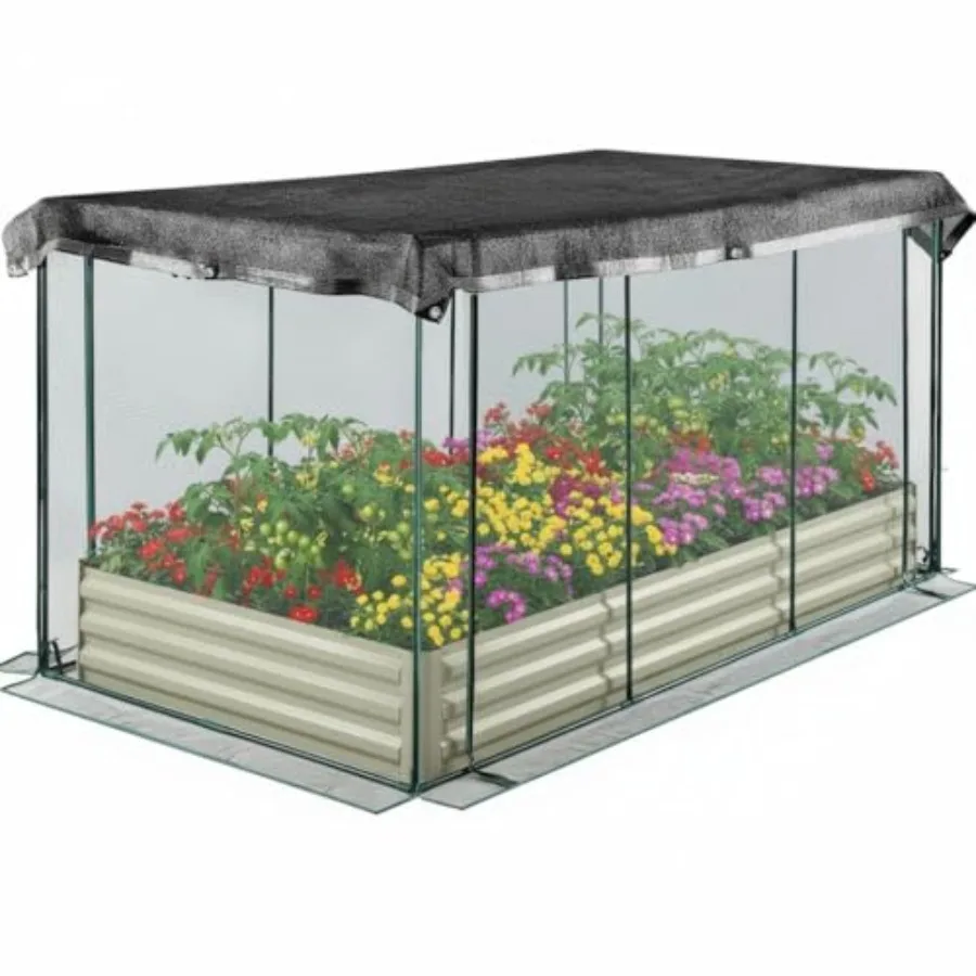 Outdoor metal raised garden bed with cover, 6x3x1 ft, green, bottomless open base design for vegetables, fruits, flowers, herbs
