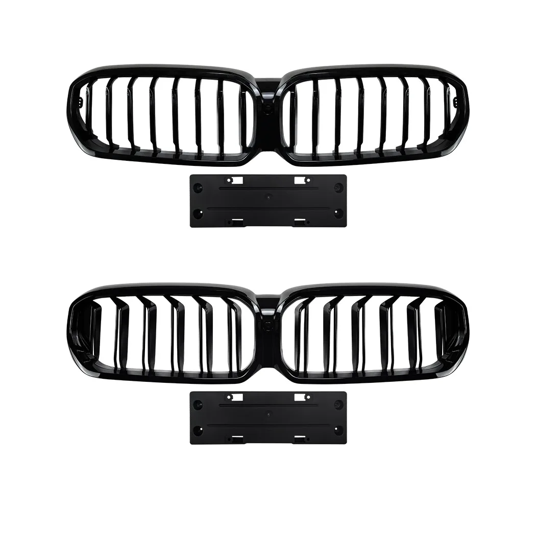 Dual-Slat Glossy Black Front Bumper Grilles For BMW 5-Series G30/G31 2021-2023 530i 540i Single Line Style Upper Grilles