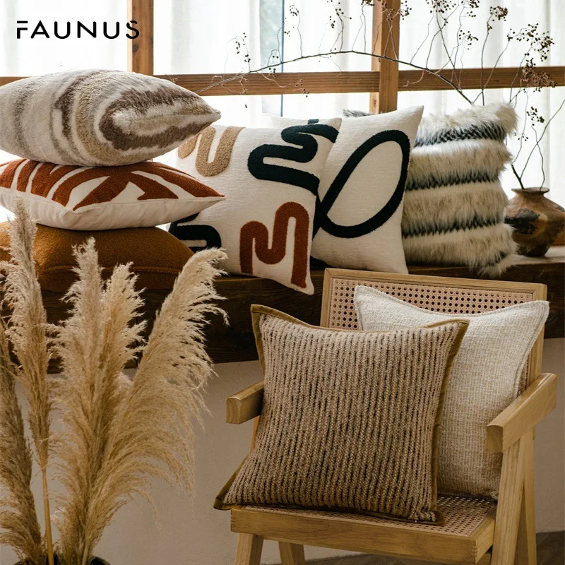 

Italian Brown Coffee Cushion Cover Maillard Design Home Pillow Case Geometric Texture Woven Pillow Covers Decorative for Sofa