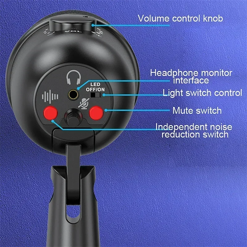 USB Gaming PC Microphone for Streaming Podcasts,RGB Computer Condenser Desktop Mic for YouTube Video
