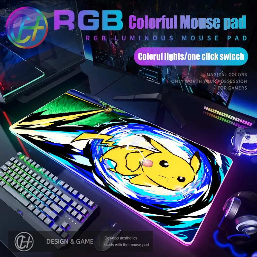 

Anime Mouse Pad RGB Gaming Cute Pokemon Mouse Pad Desk Mat HD Gamer Large LED Light XXL MousePads PC Computer Carpet