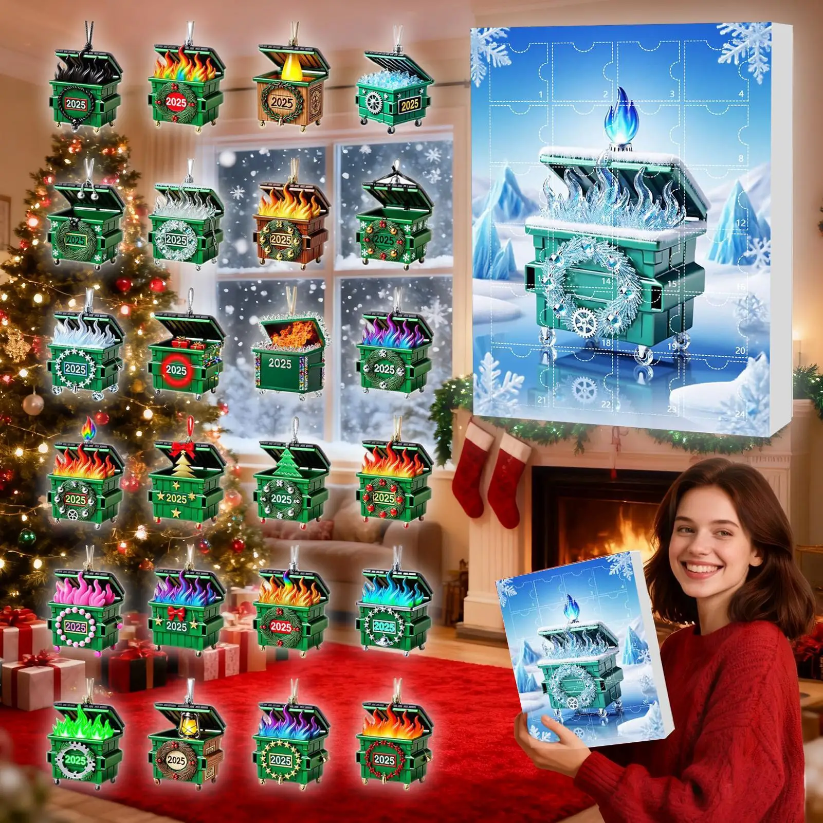 

Christmas Advent Countdown Calendar with 24 Acrylic Ornaments, Hanging Pendant Tree Decor for Xmas Party Favors, Home Decor