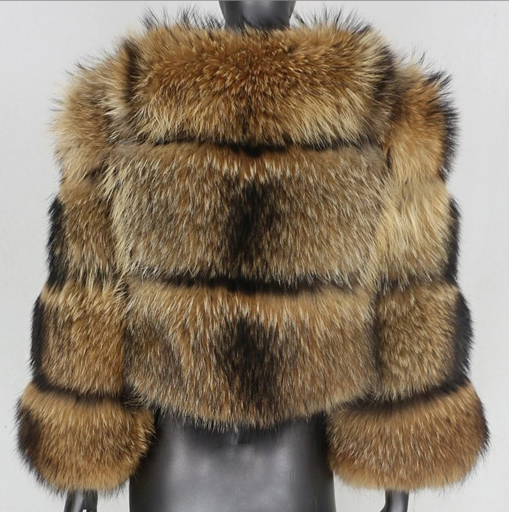 Vendita calda Calore invernale Procione di lusso di alta qualità con risvolto dentellato Midi Pelliccia intera Cappotto di pelliccia di procione per cappotto da donna