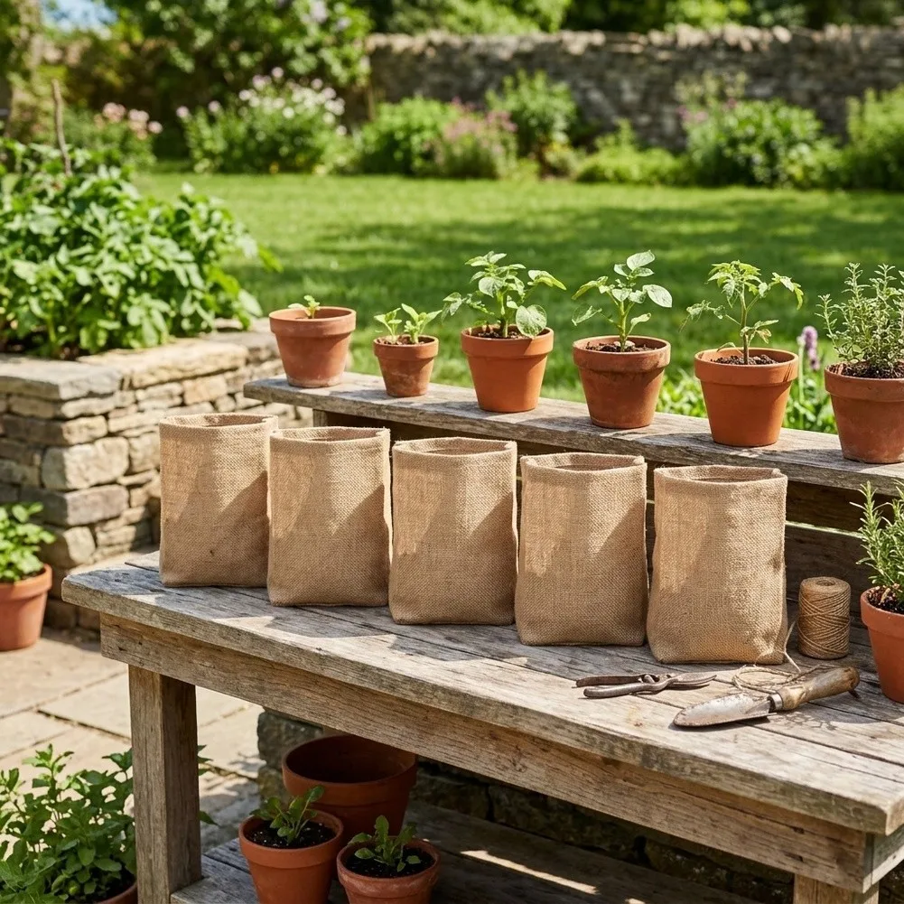 Natural Burlap Bags 5 Pack 100x60cm Breathable For Jute Sacks For Garden Planting Lawn Storage Potato Grow Heavy Load Tackle Box