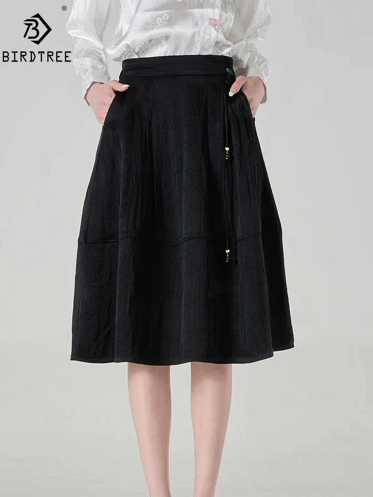 

BirdTree, 3.1% Natural Silk Elegant Skirts, Women Tassel Solid Color, Commute Party A-Line Skirt, 2024 Summer Autumn B46525QM