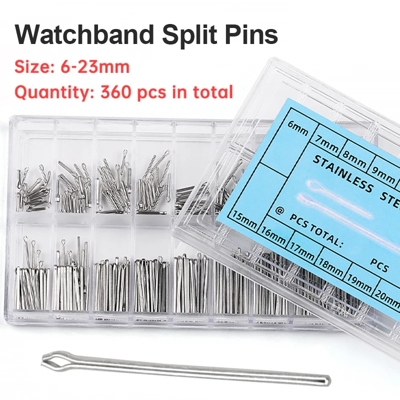 360PCS 6-23mm Stainless Steel Watchband Split Pins Watch Connecting Pins Bracelet Link Pin Cotter Bar Assortment Accessory