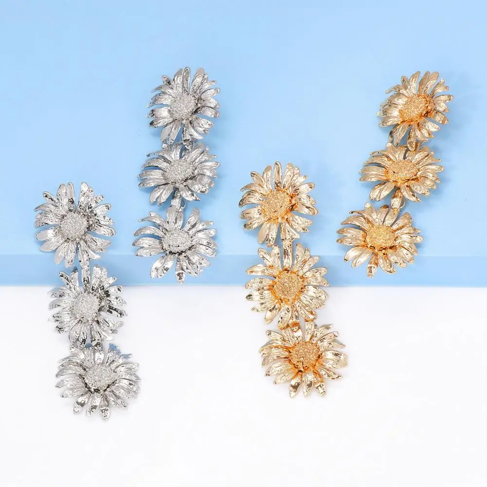 Fine Craftsmanship Earrings Sparkling Drop Earrings Trendy Exaggerated Floral Chrysanthemum Earrings Fashionable for Women