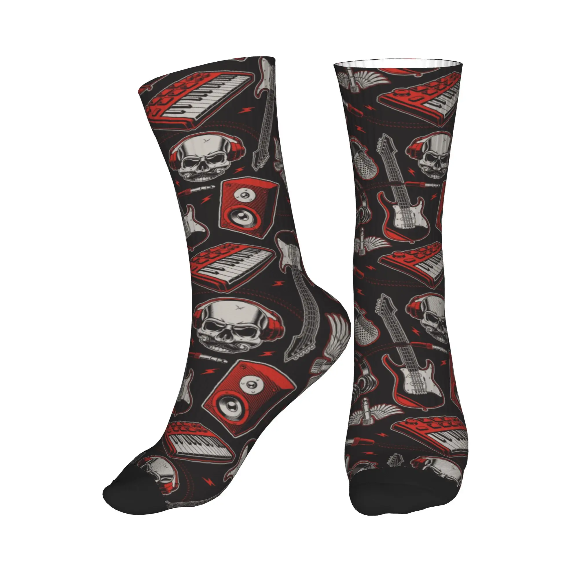 

Cool Printed Crazy Rock Pop Music Skull Print Socks for Women Men Stretch Summer Autumn Winter Crew Socks