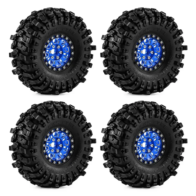 1.9 Inch Deep Dish Beadlock Wheels & Tires, KMC Style for RC Crawler TRX4 SCX10 II D90etc, 12mm Hex