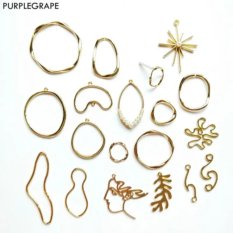 PURPLEGRAPE 미니멀리스트 기하학적 불규칙한 합금 펜던트 DIY 수제 귀걸이 액세서리 목걸이 쥬얼리 6 또는 4 팩