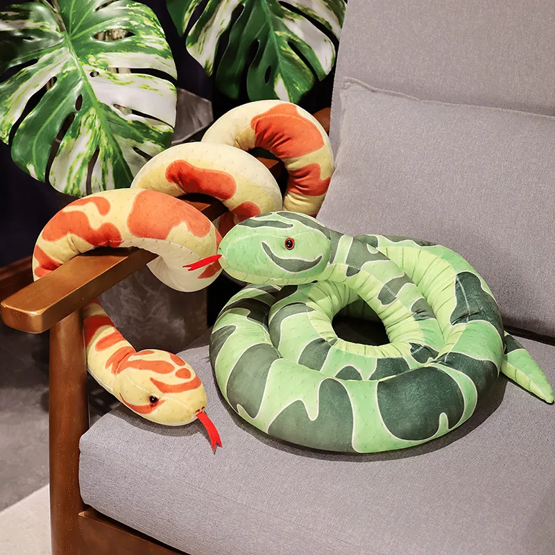 1pc 110/190cm Giant Snakes Plush Toy Cartoon Long Yellow Green Python Stuffed Snake Plushie Children Boys Gift Home Decoration