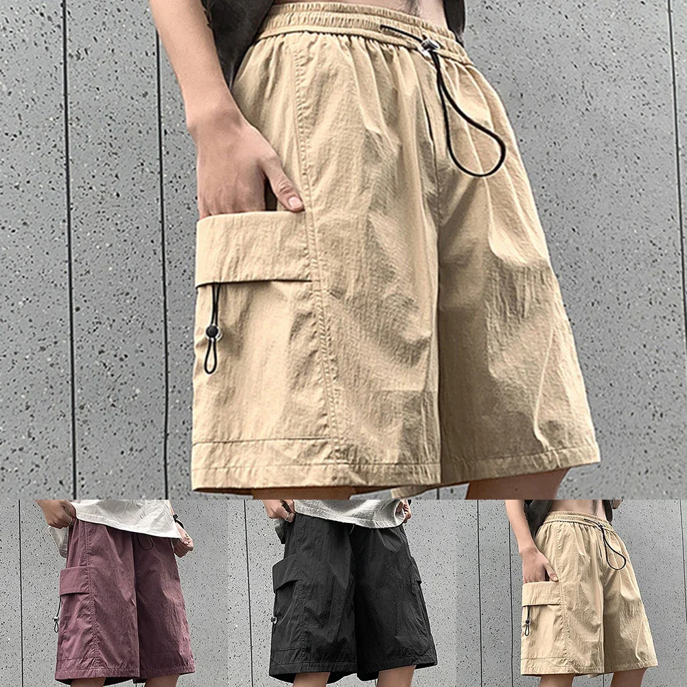 Apricot Casual Workwear Pants All Season Mens Casual Shorts Workwear Loose Beach Pants Polyester Fabric Solid Pattern