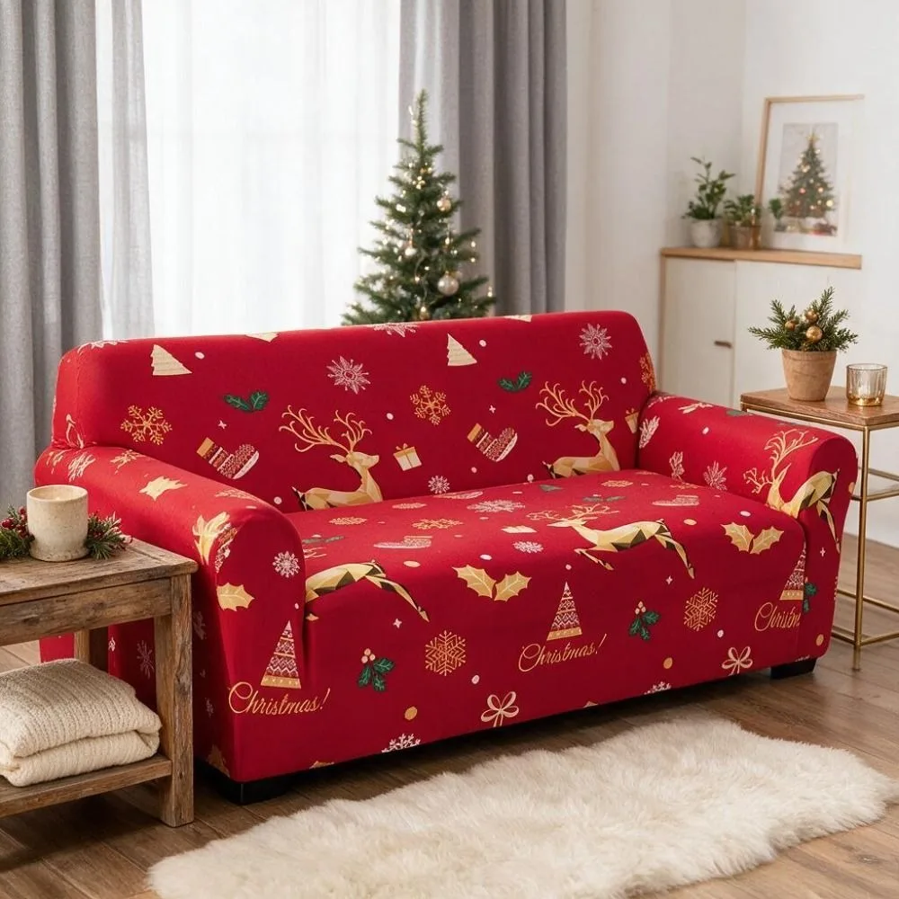 Elastic Christmas Sofa Cover All-inclusive Red Sofa Slipcover Scratch-Proof Dirt-resistant Furniture Protector All-season