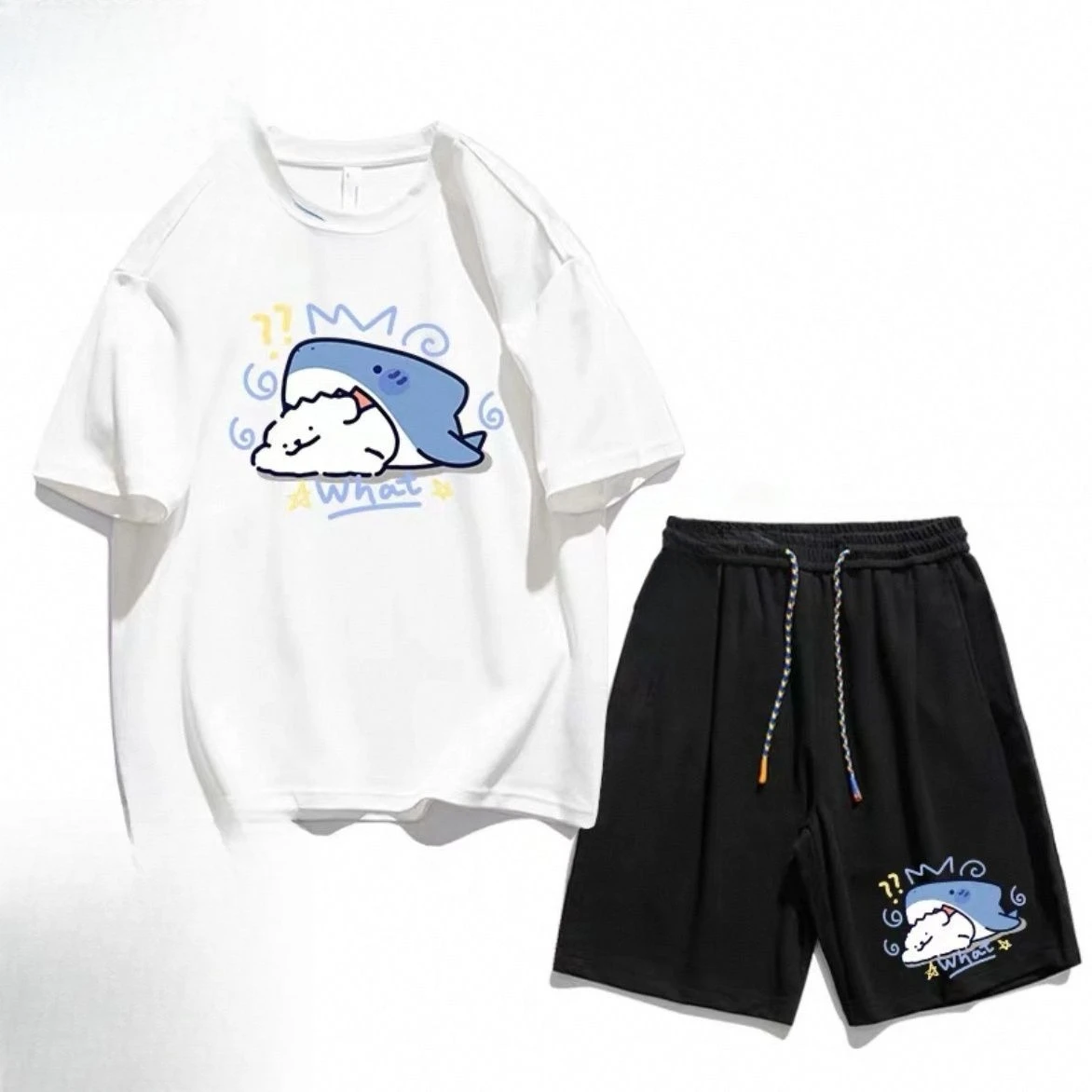 

Комплект шорт с короткими рукавами Shark Puppy, летняя футболка 2025 года, мужские и женские универсальные спортивные брюки