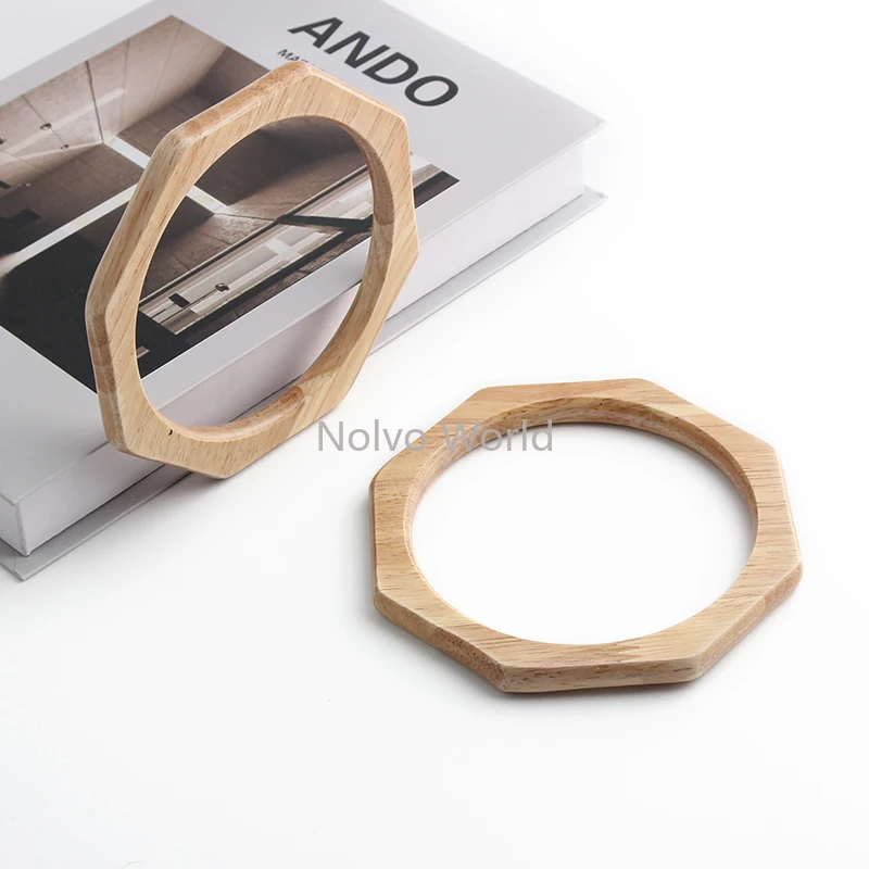 4-20-50PCS 9.4cm Natural Hexagon Wooden Purse Handle For Replacement Bags Handbag DIY Handmade Macrame Clasp Frame Accessories