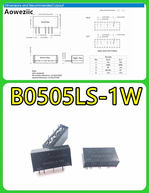 2Pcs B0505LS-1W B0505LS1W B0505LS B0affair DC-DC Puissance Tech 1W/5V Isolé Alimentation