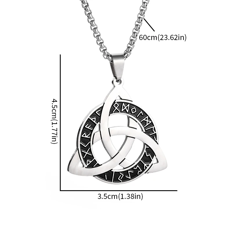 Stainless Steel Nordic Rune Triangle Knot Pendant Necklace for Men Women Irish Celtic Trinity Knot Lucky Amulet Jewelry